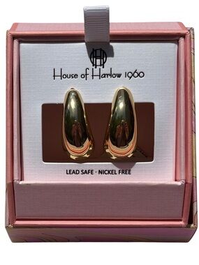 House of Harlow 1960 Chunky Gold Tone Hoop Earrings Statement Vintage NIB
